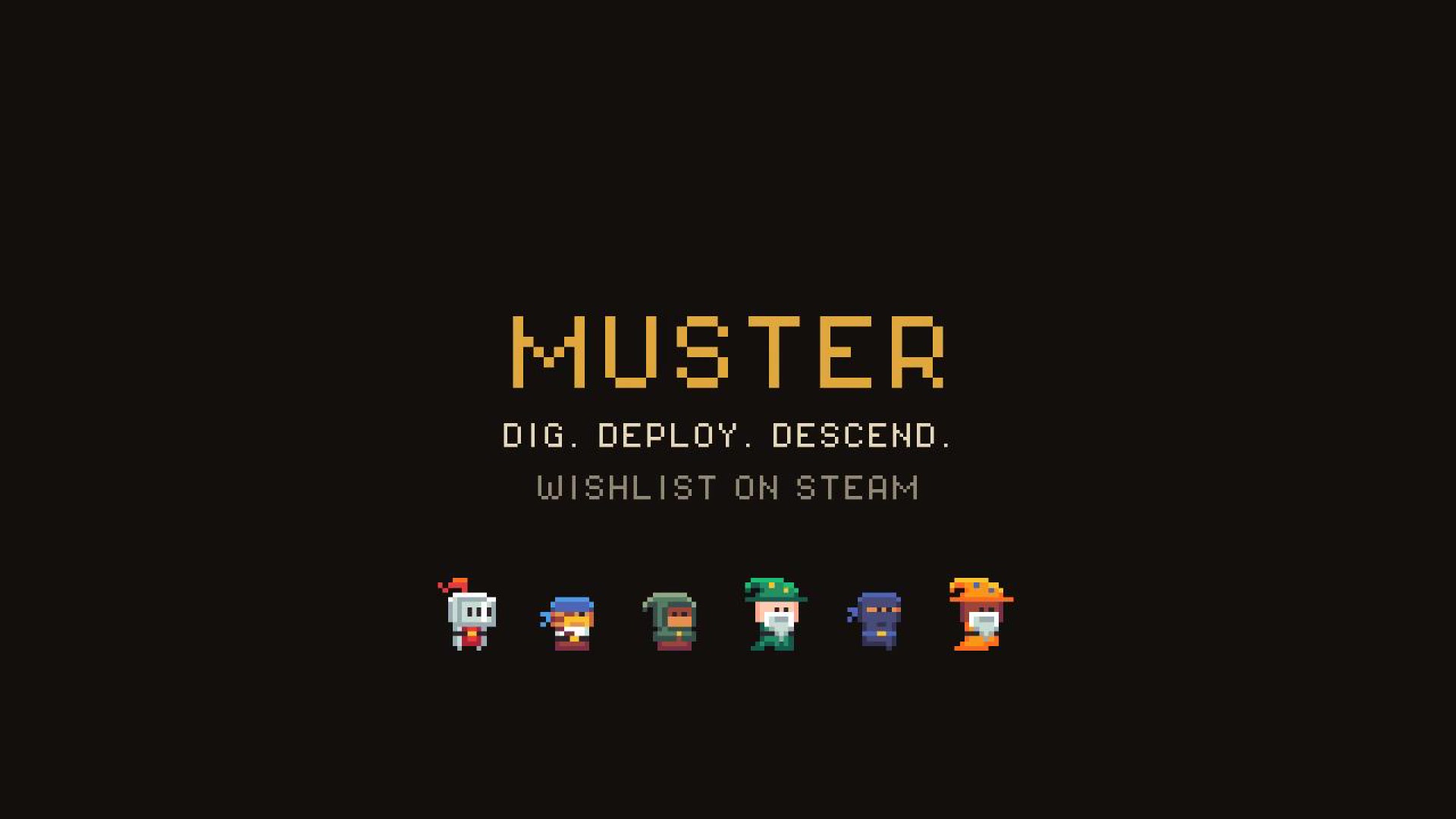 MUSTER gameplay showing an excavation grid and pixel-art adventurers